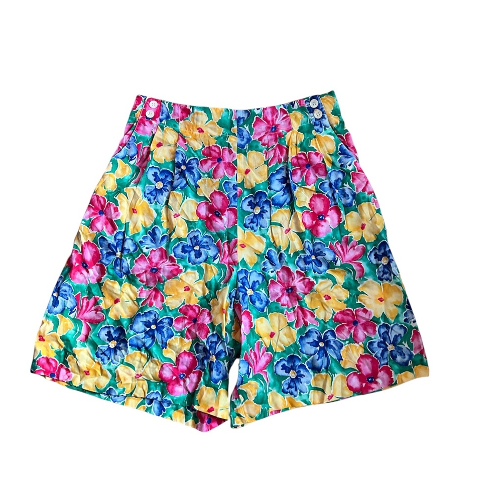 David Brooks | Vintage Colorful Floral Women's Rayon Shorts Size 14 USA Made